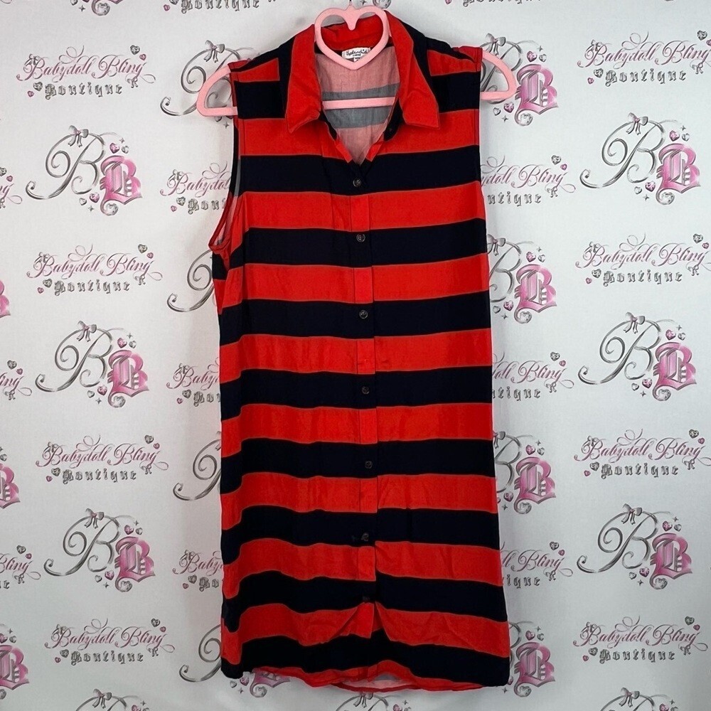 Splendid dress or long shirt button up Bold Red and Black navy Sleeveless Shirt